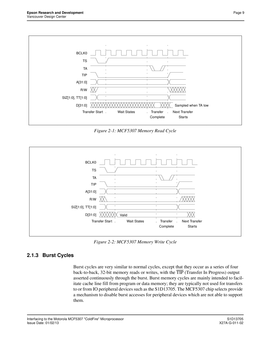 Epson S1D13705 technical manual MCF5307 Memory Read Cycle 