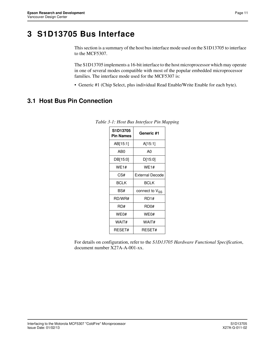 Epson technical manual S1D13705 Bus Interface 