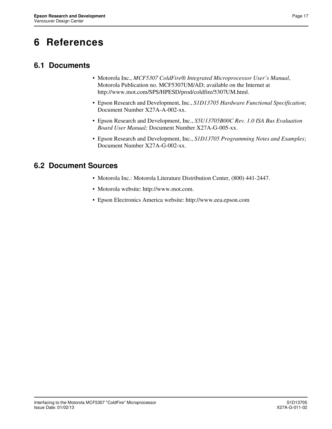 Epson S1D13705 technical manual References 