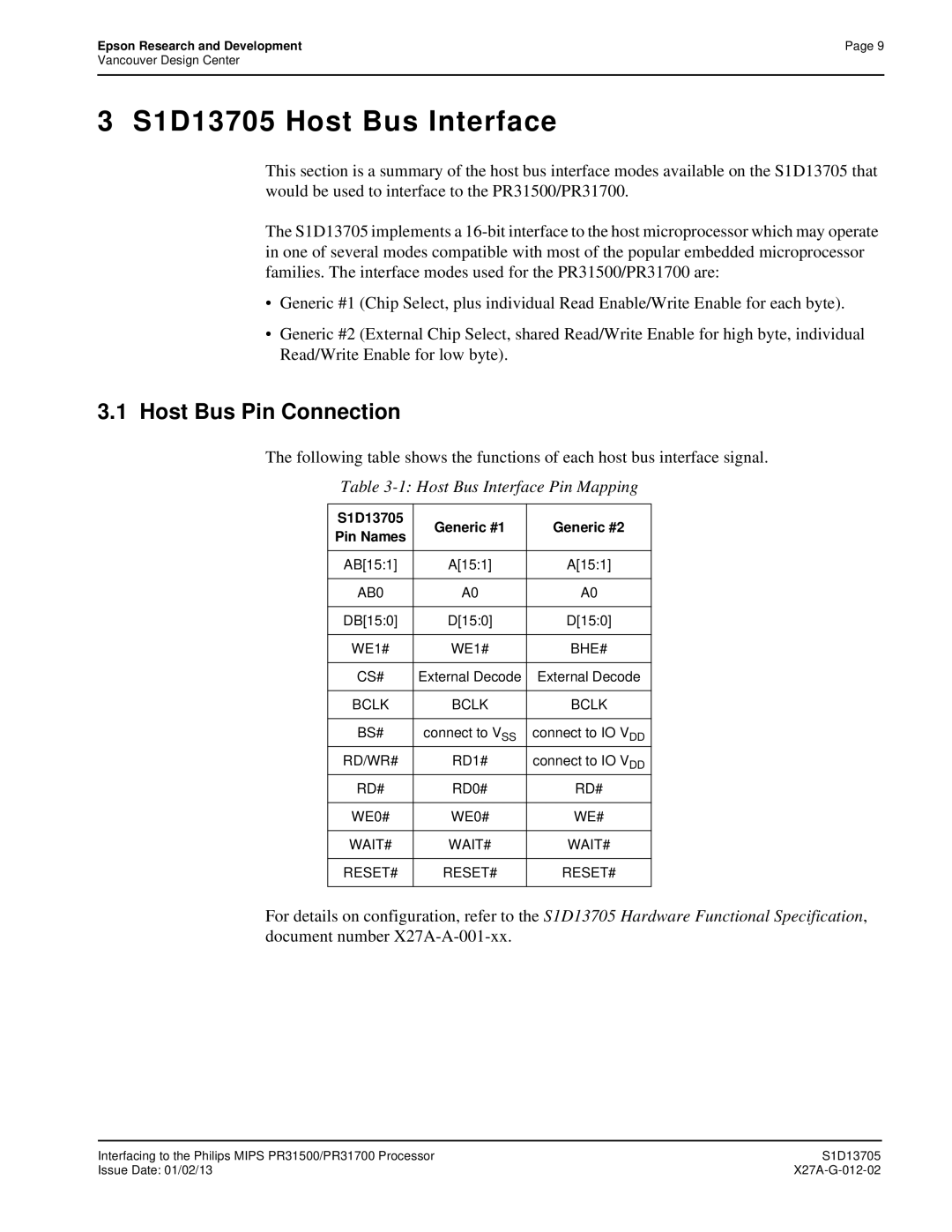 Epson technical manual S1D13705 Host Bus Interface 