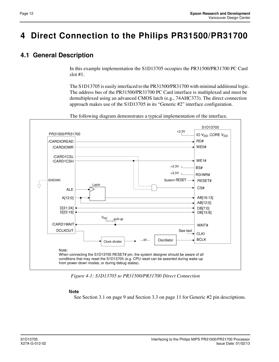 Epson technical manual Direct Connection to the Philips PR31500/PR31700, S1D13705 to PR31500/PR31700 Direct Connection 