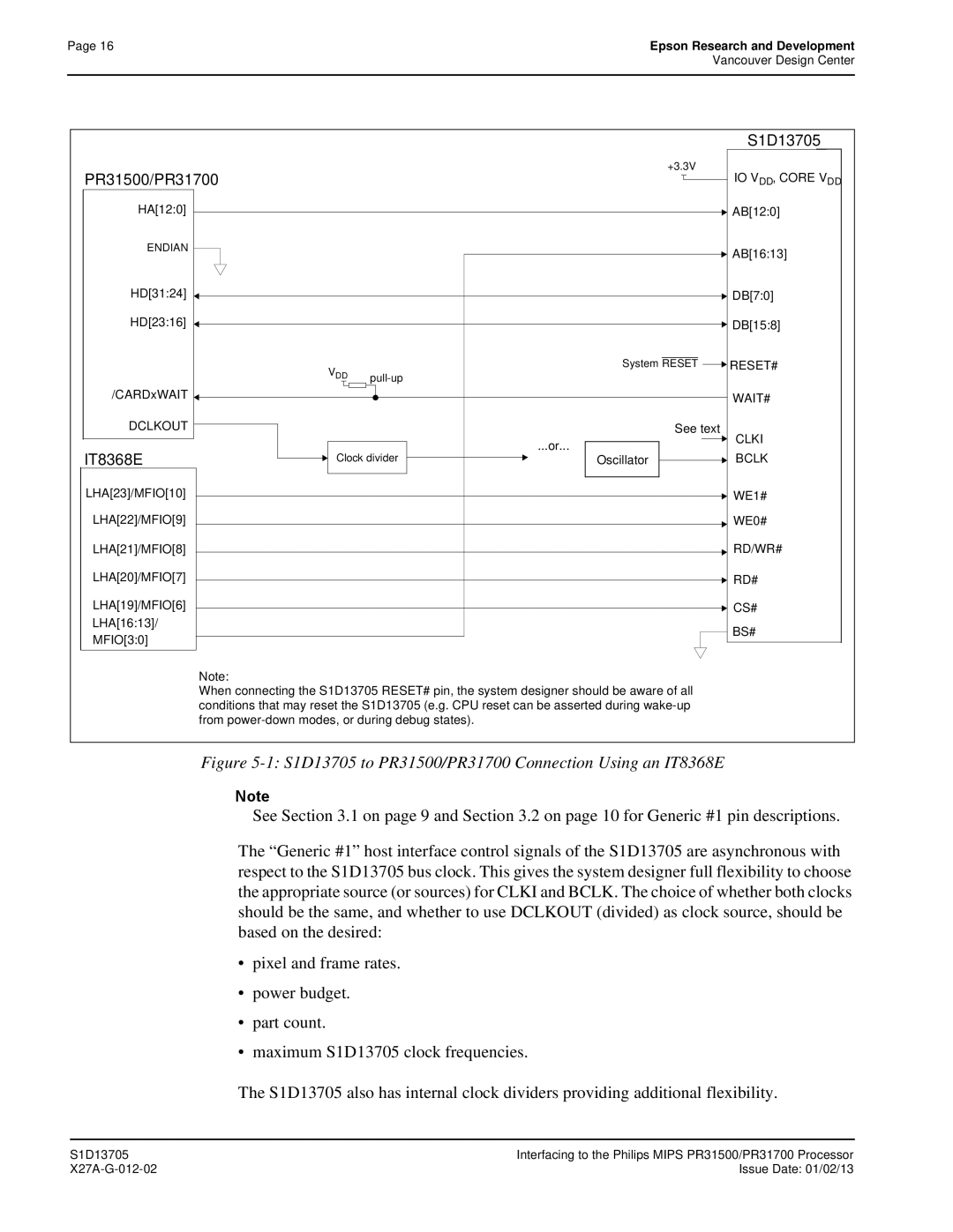 Epson technical manual S1D13705 to PR31500/PR31700 Connection Using an IT8368E 