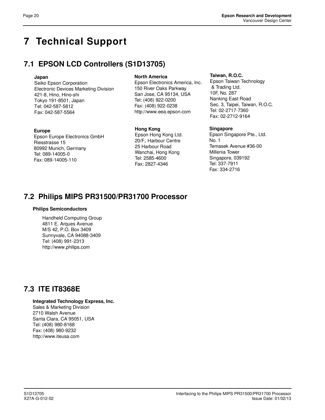 Epson S1D13705 technical manual Philips Mips PR31500/PR31700 Processor, Philips Semiconductors 