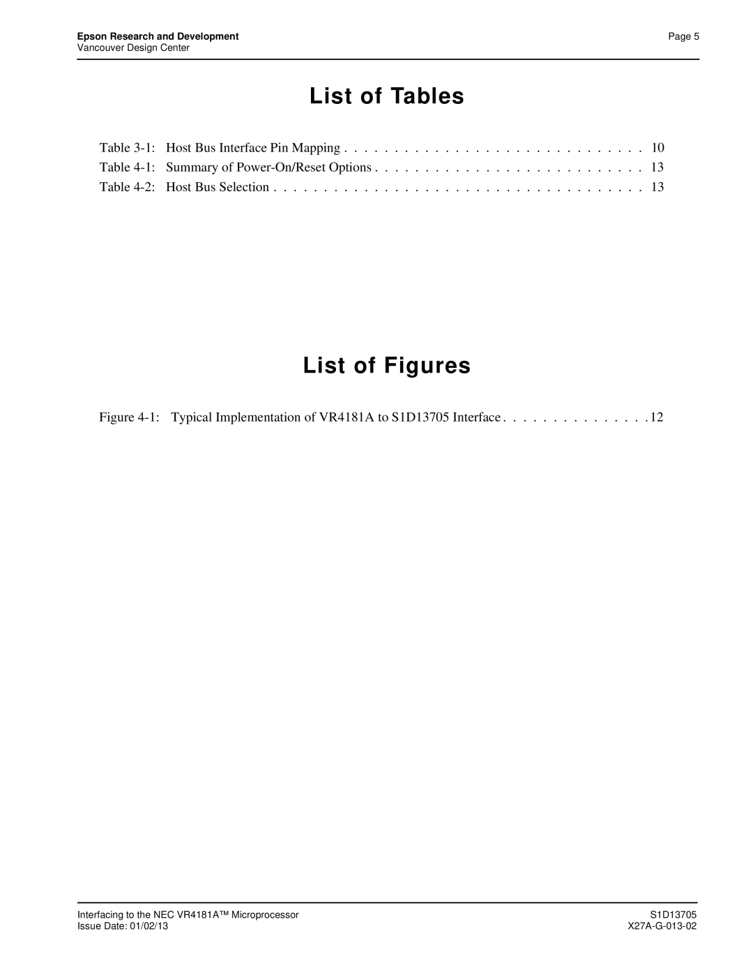 Epson technical manual Typical Implementation of VR4181A to S1D13705 Interface 