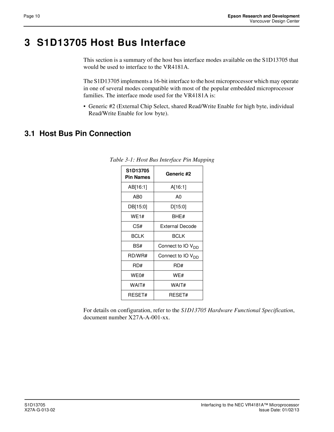 Epson S1D13705 technical manual Bhe# 