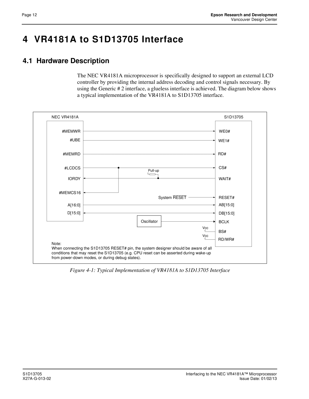 Epson technical manual Typical Implementation of VR4181A to S1D13705 Interface 