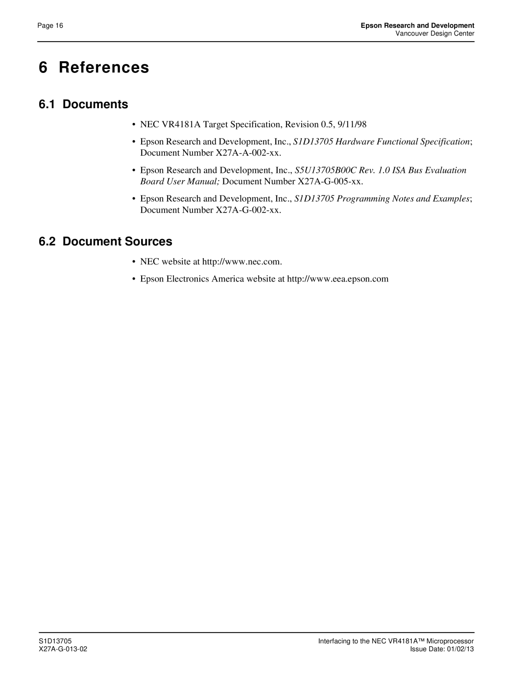 Epson S1D13705 technical manual References 