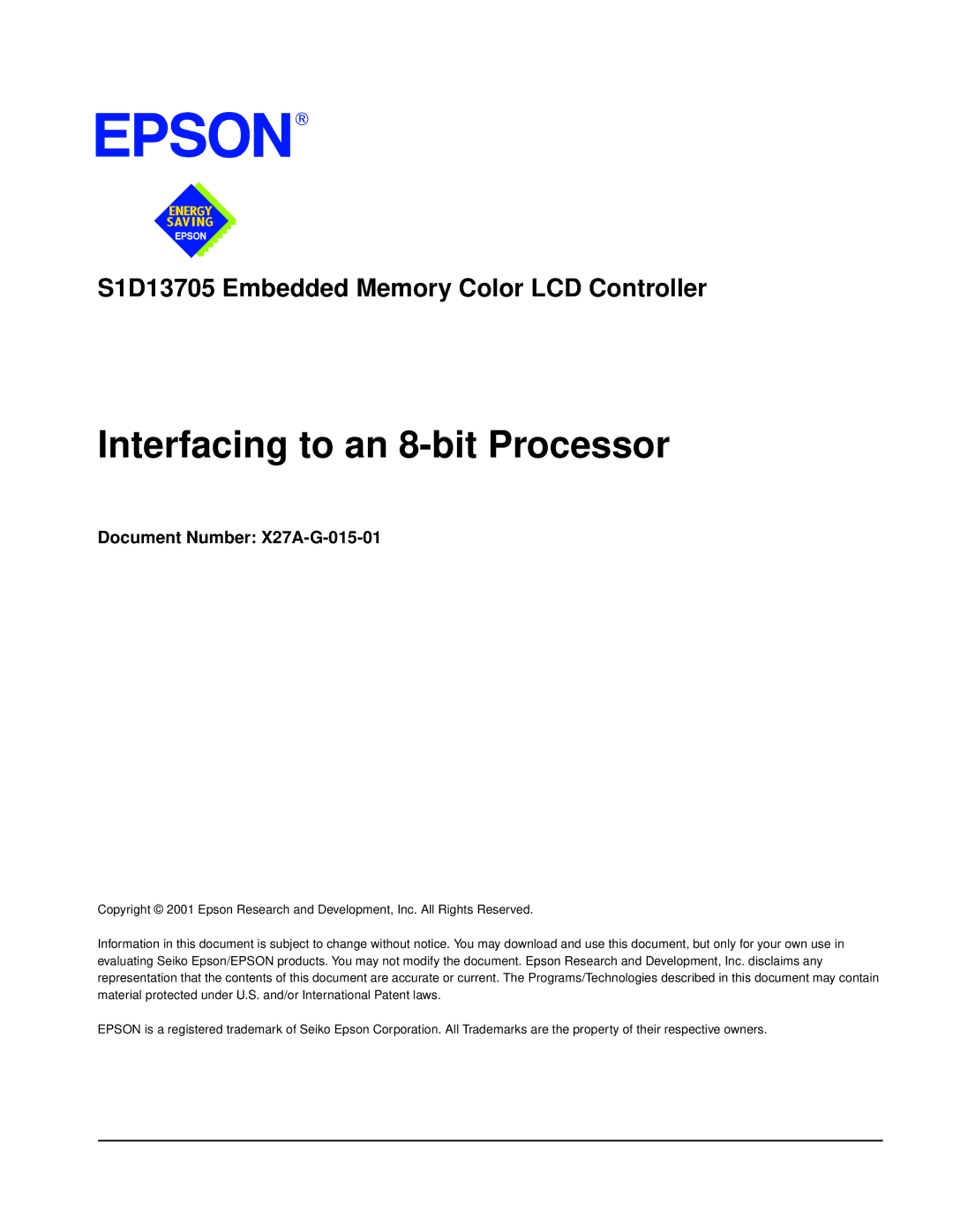 Epson S1D13705 technical manual Interfacing to an 8-bit Processor, Document Number X27A-G-015-01 