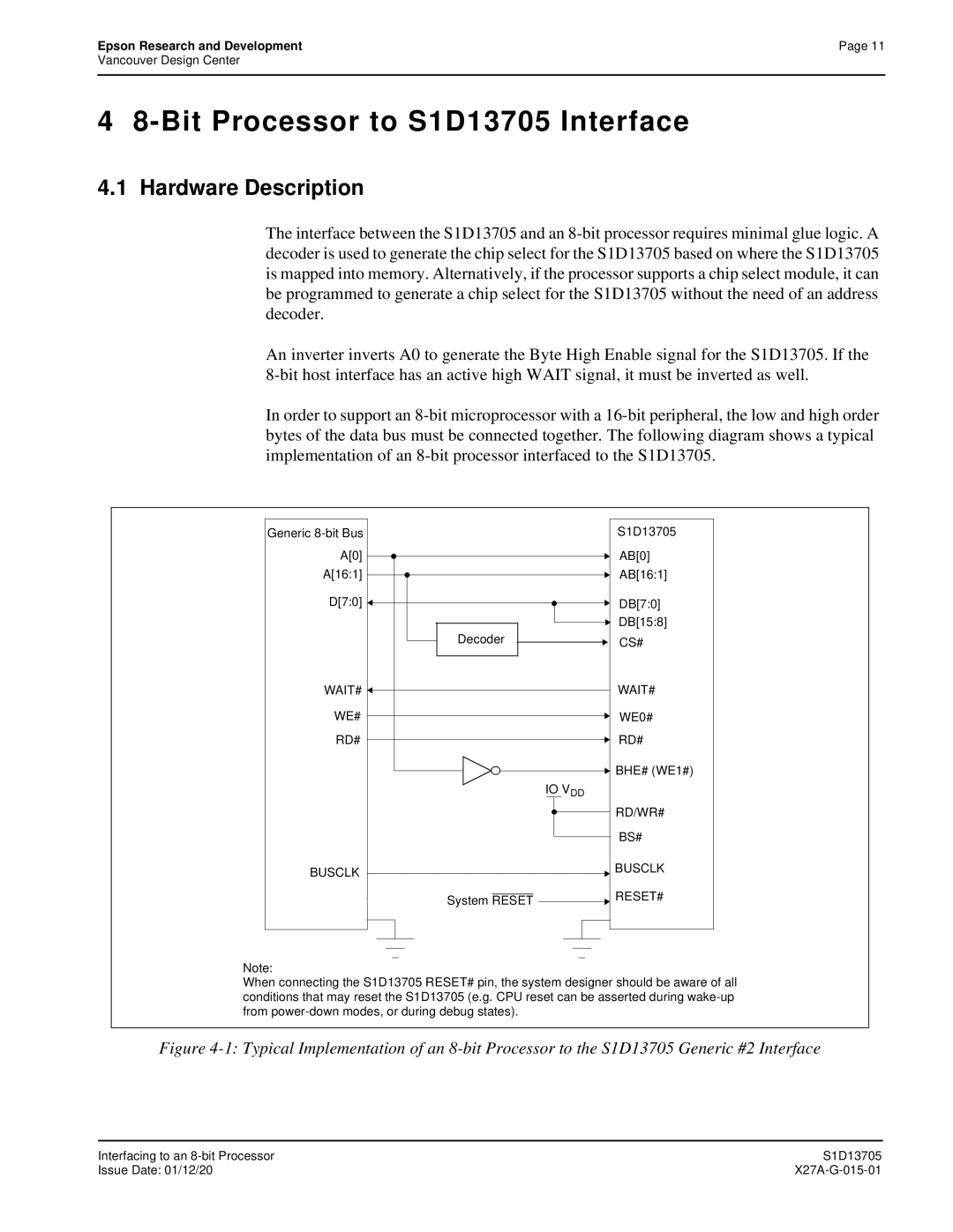 Epson technical manual Bit Processor to S1D13705 Interface, Hardware Description 