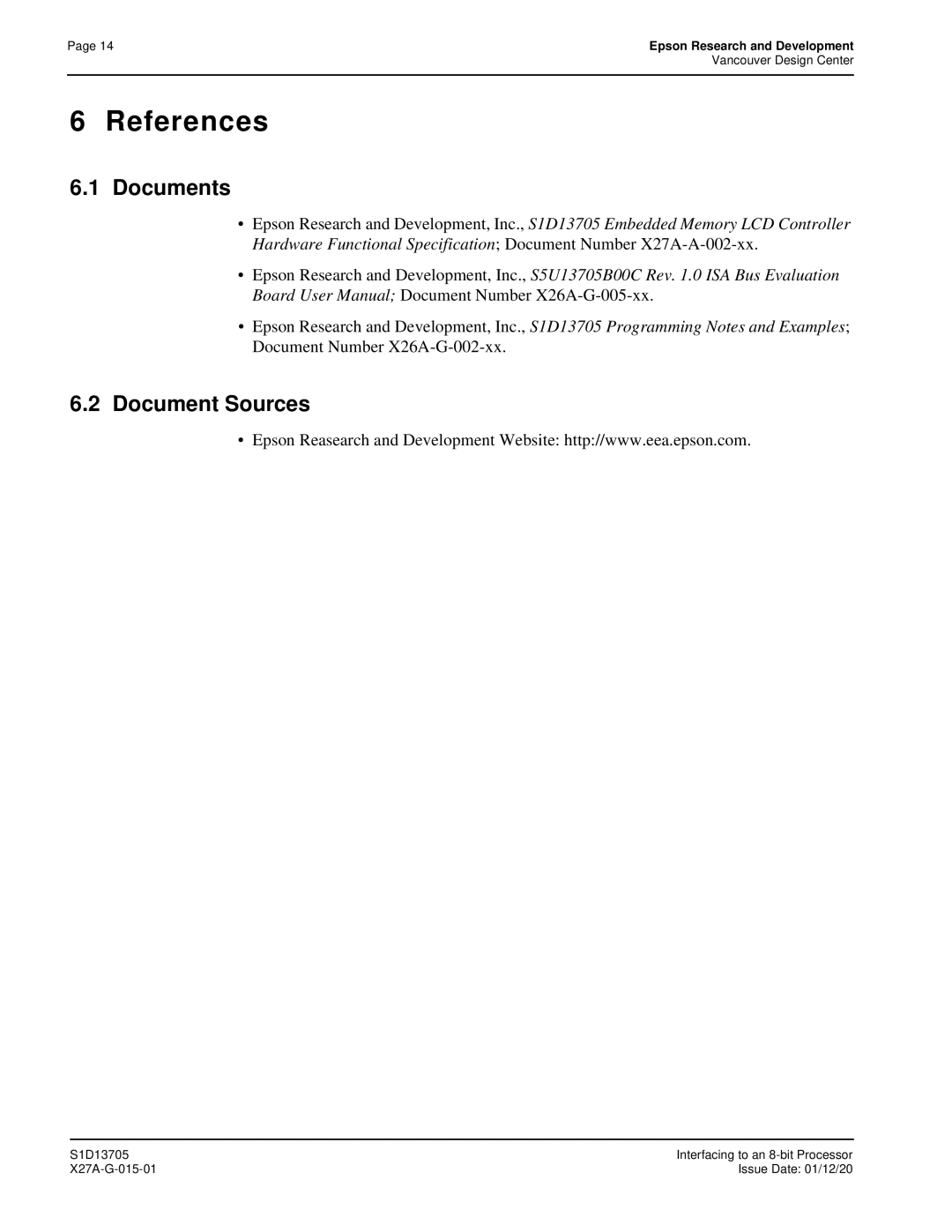 Epson S1D13705 technical manual References 