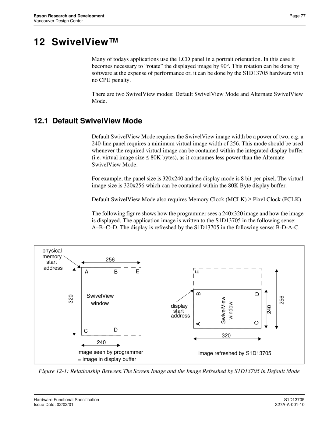 Epson S1D13705 technical manual Default SwivelView Mode 