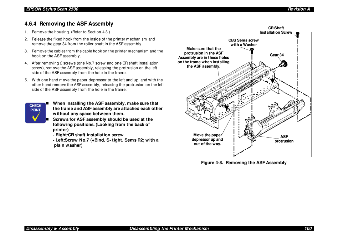 Epson Scan 2500 service manual Removing the ASF Assembly 