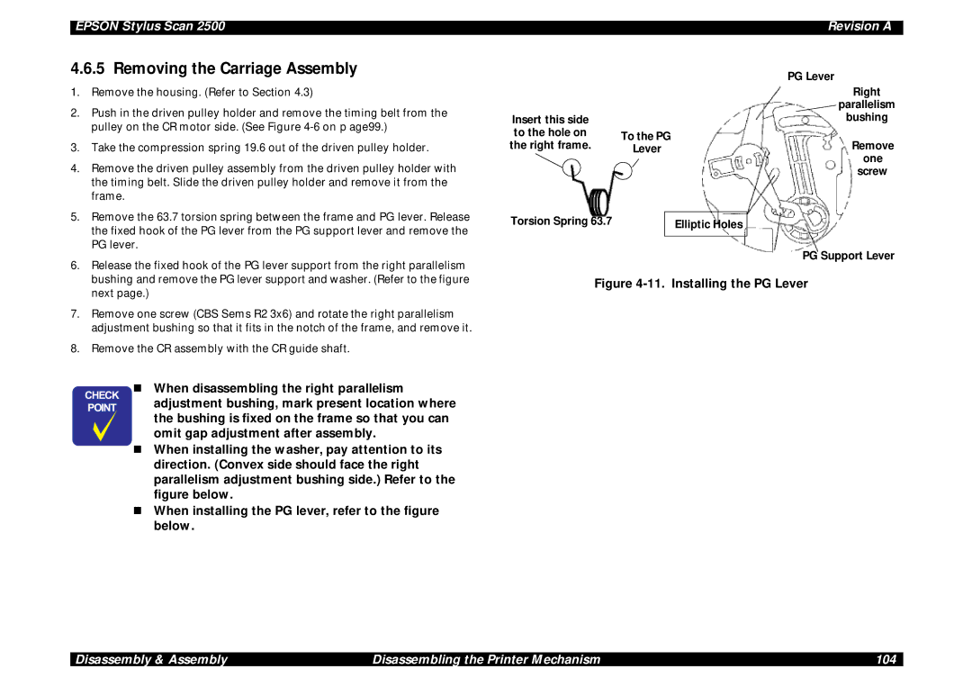 Epson Scan 2500 service manual Removing the Carriage Assembly 