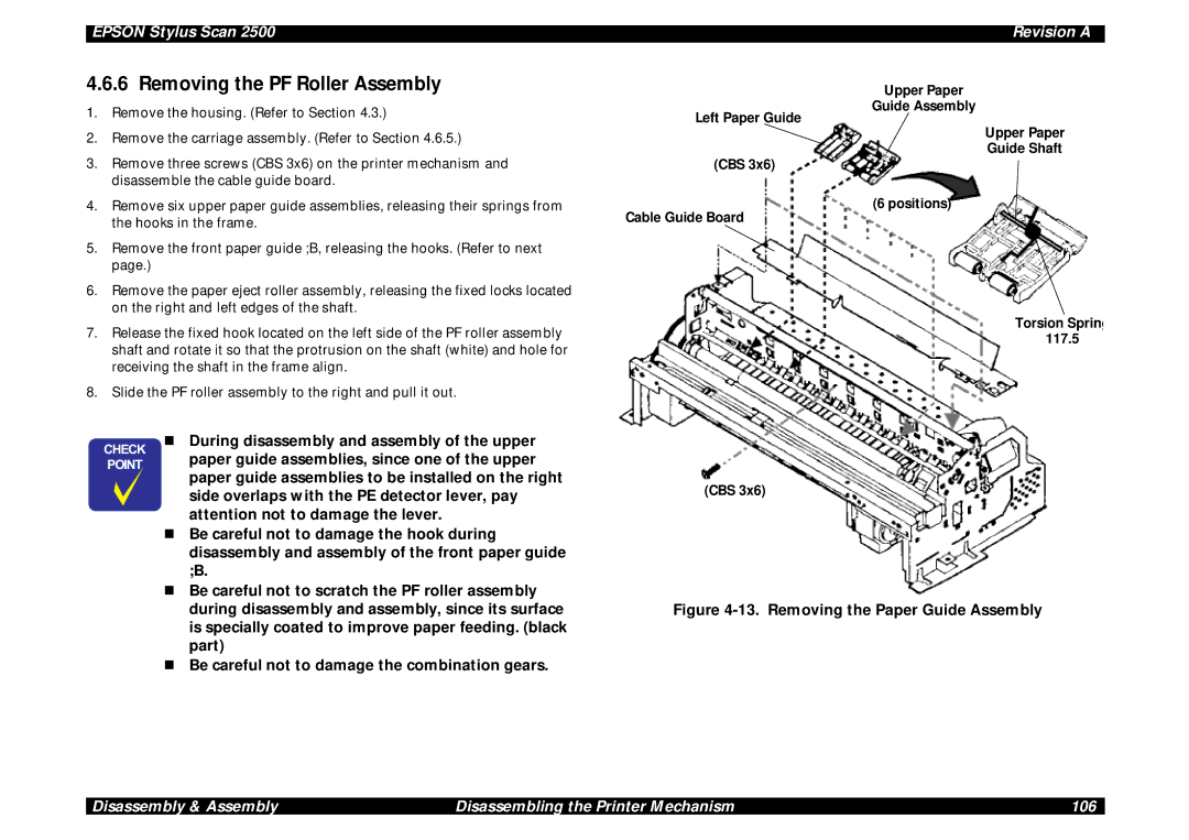 Epson Scan 2500 service manual Removing the PF Roller Assembly 