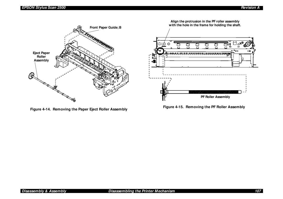 Epson Scan 2500 service manual Front Paper Guide B Eject Paper Roller Assembly, PF Roller Assembly 