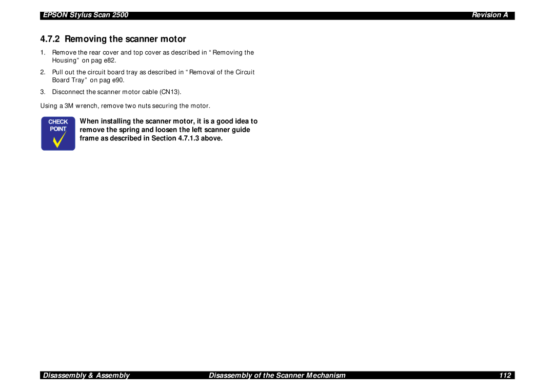 Epson Scan 2500 service manual Removing the scanner motor, Frame as described in .7.1.3 above 