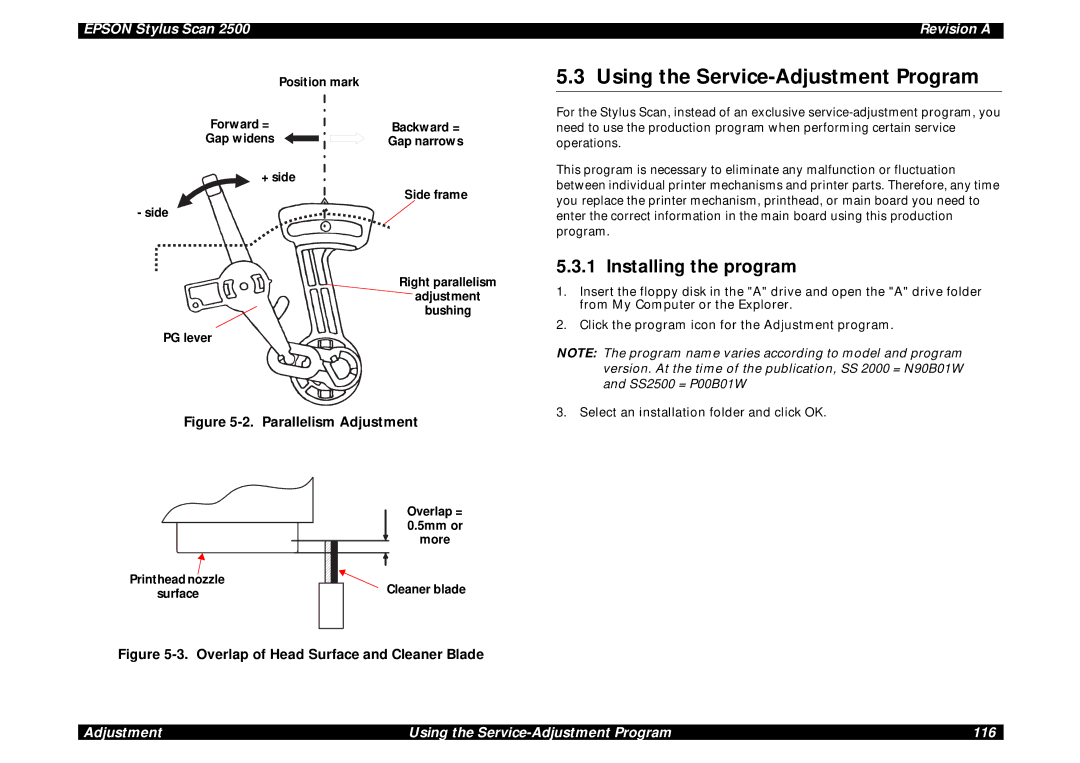 Epson Scan 2500 service manual Using the Service-Adjustment Program, Installing the program 