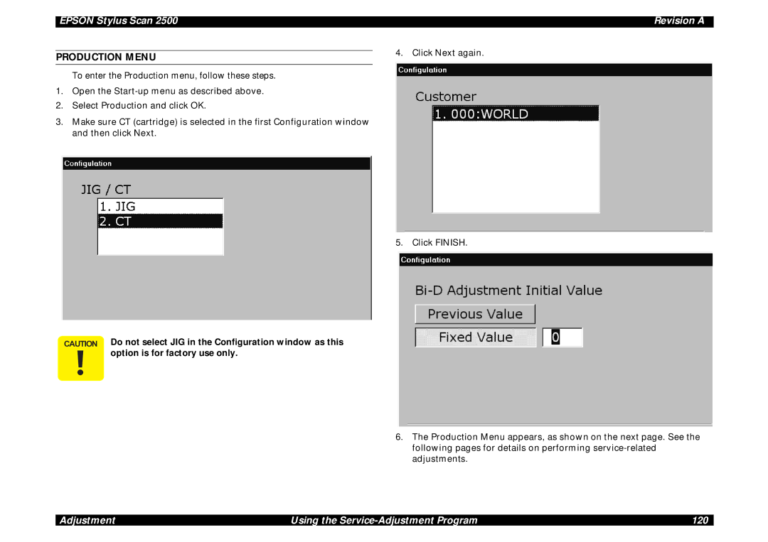 Epson Scan 2500 service manual Production Menu 