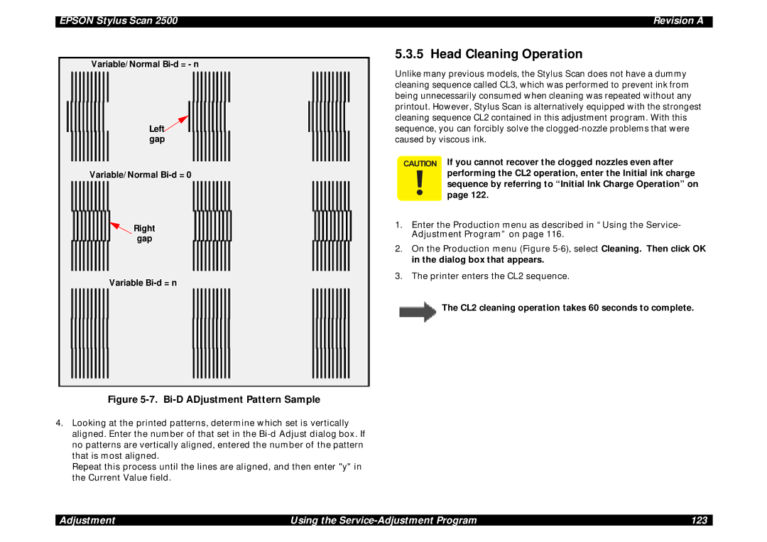 Epson Scan 2500 service manual Head Cleaning Operation, CL2 cleaning operation takes 60 seconds to complete 