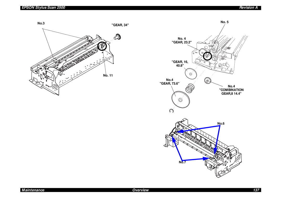 Epson Scan 2500 service manual No.3 Gear, GEAR,8 No.6 No.7 