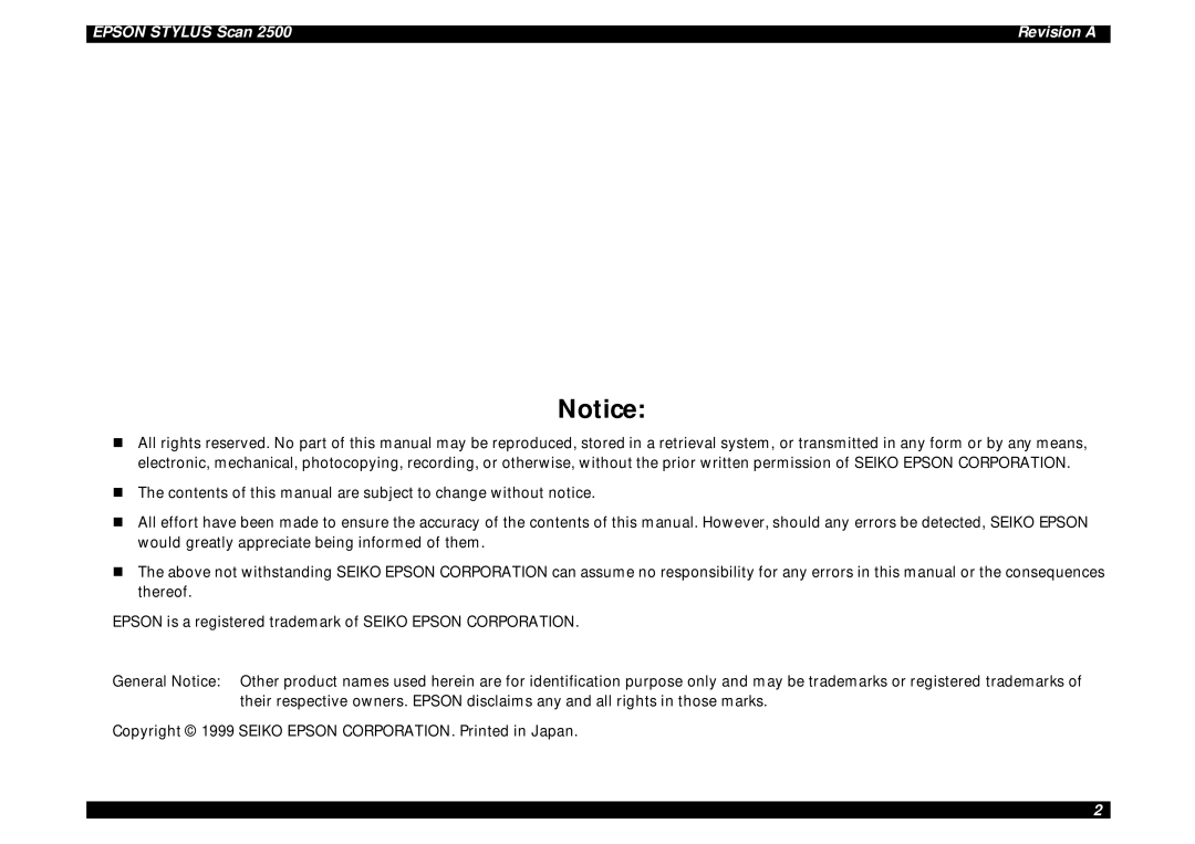 Epson Scan 2500 service manual Epson Stylus Scan Revision a 