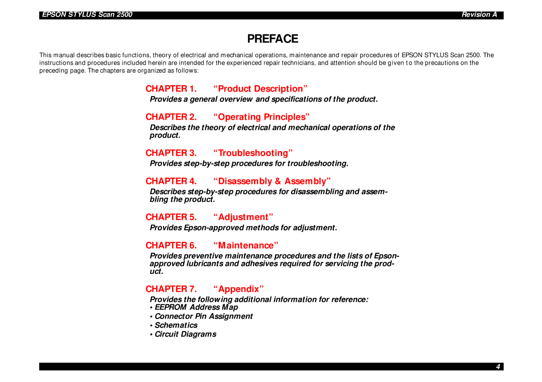 Epson Scan 2500 service manual Preface 