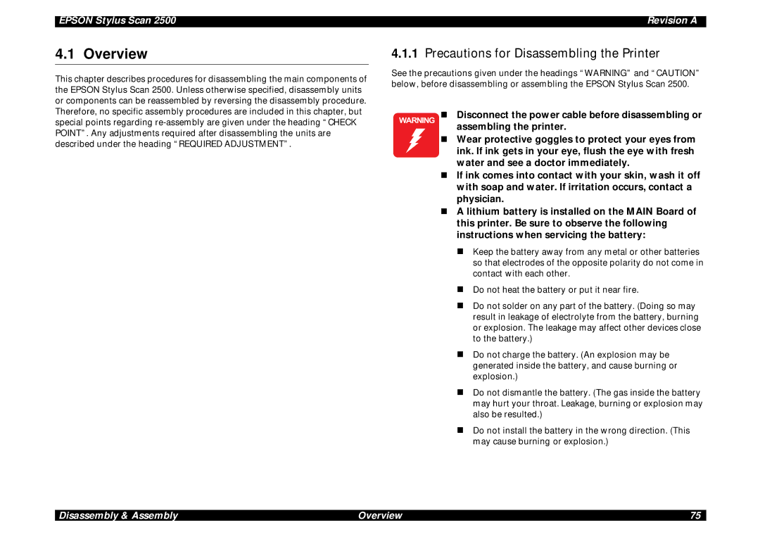 Epson Scan 2500 service manual Overview 