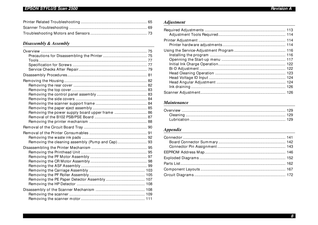 Epson Scan 2500 service manual Maintenance 