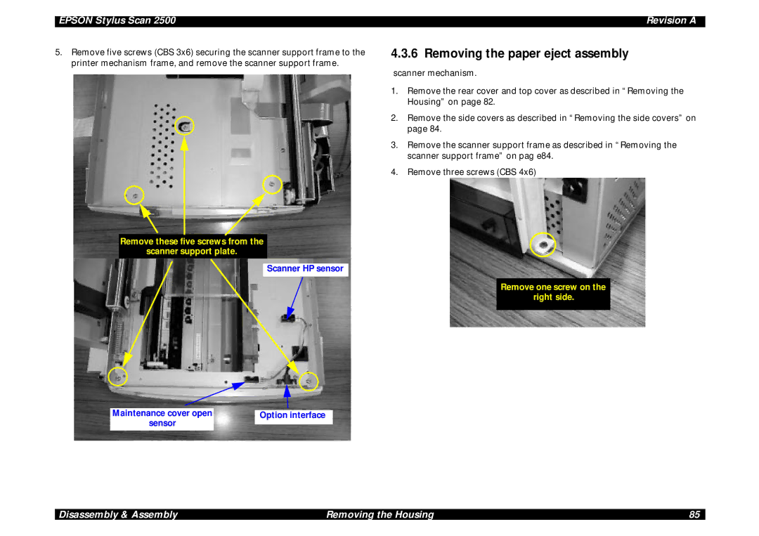 Epson Scan 2500 service manual Removing the paper eject assembly 