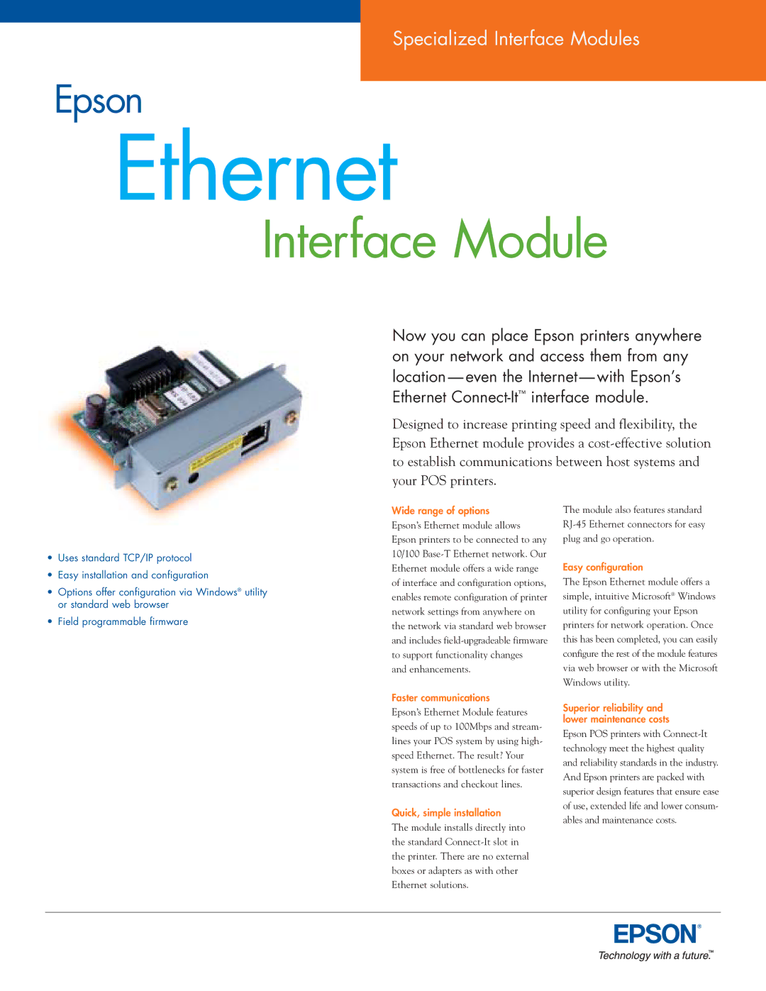 Epson SD-DSETHC manual Ethernet, Interface Module 