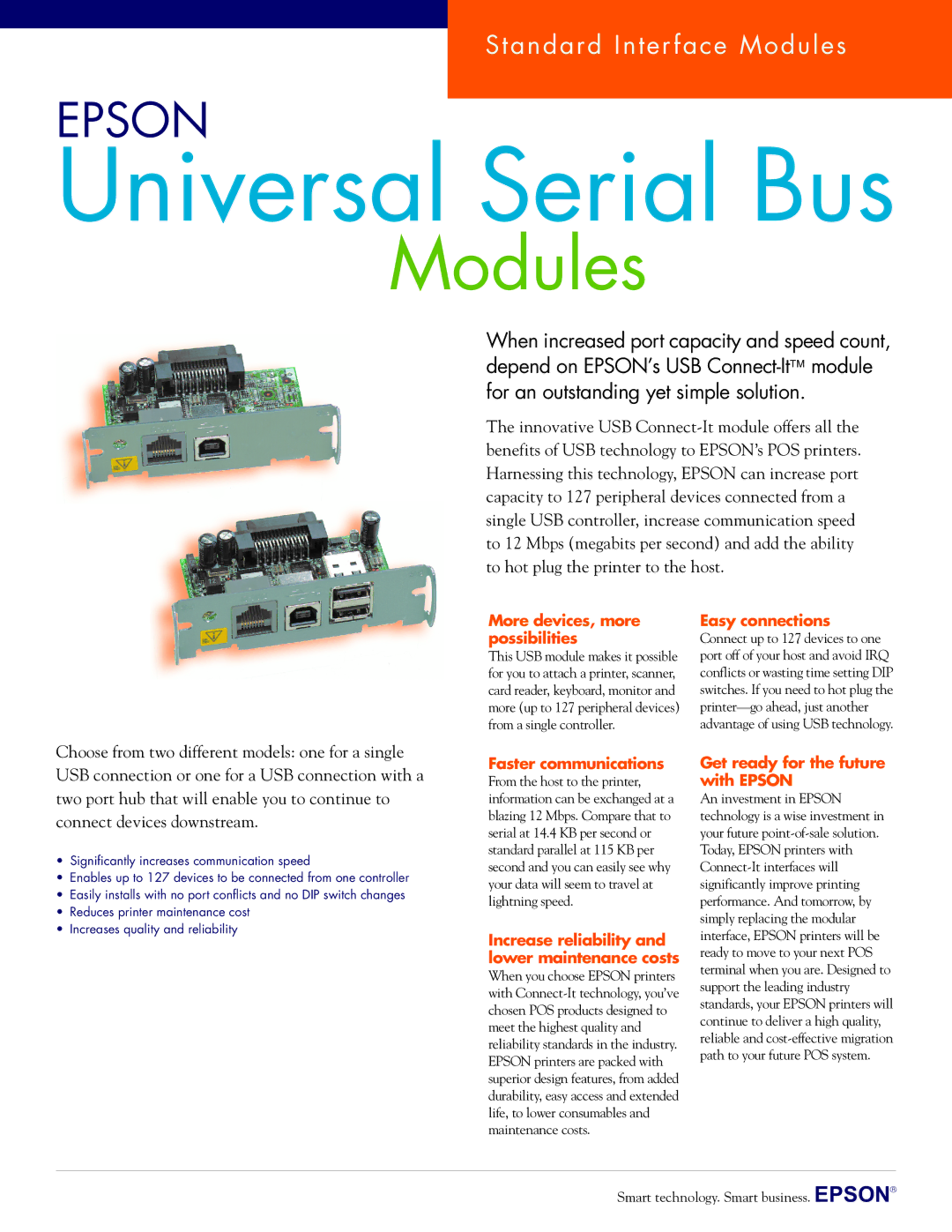 Epson SD-USBA manual More devices, more Easy connections Possibilities, Faster communications 