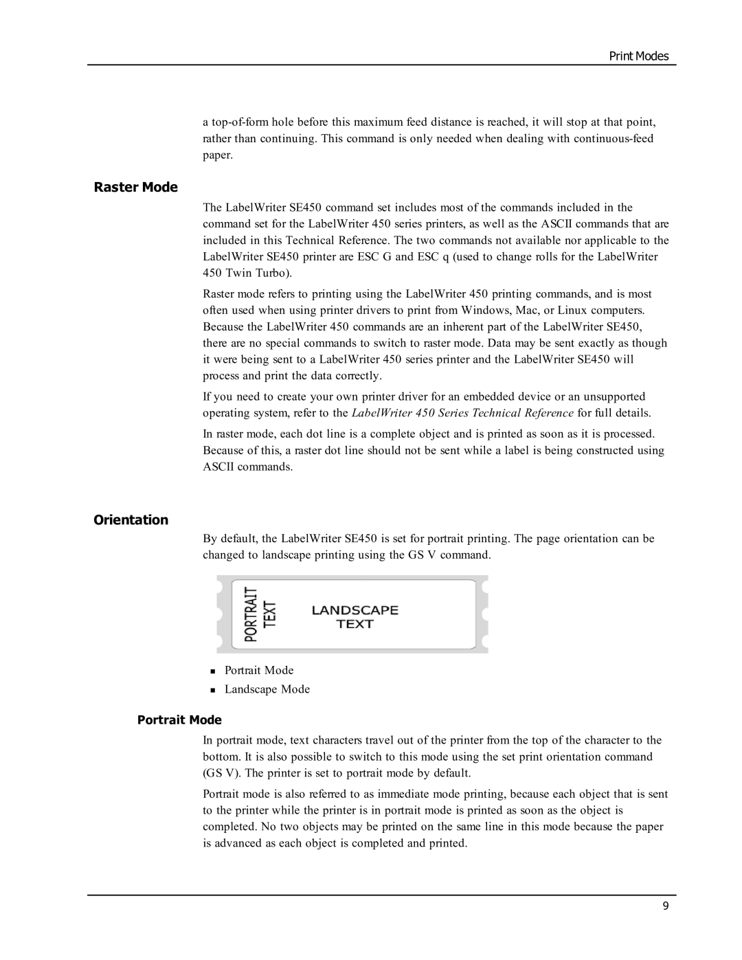 Epson SE450 manual Raster Mode, Orientation 