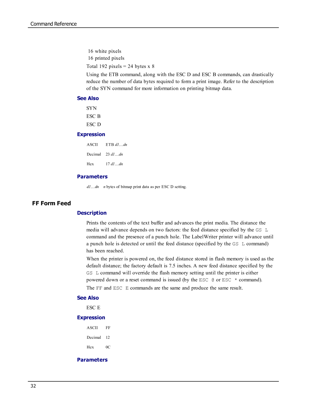 Epson SE450 manual FF Form Feed 