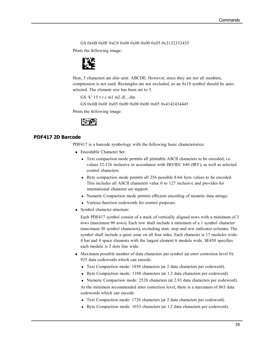 Epson SE450 manual Commands 