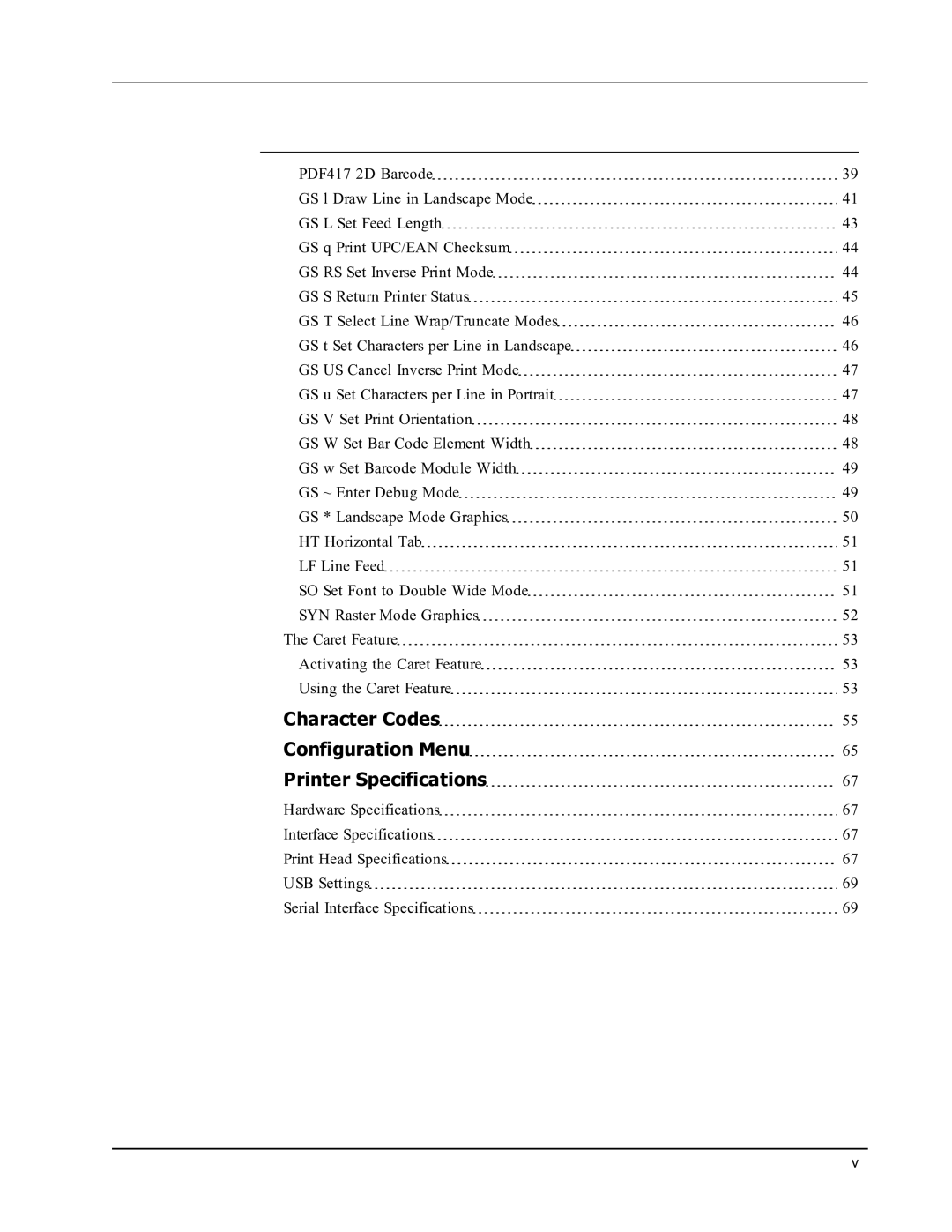 Epson SE450 manual Character Codes Configuration Menu Printer Specifications 