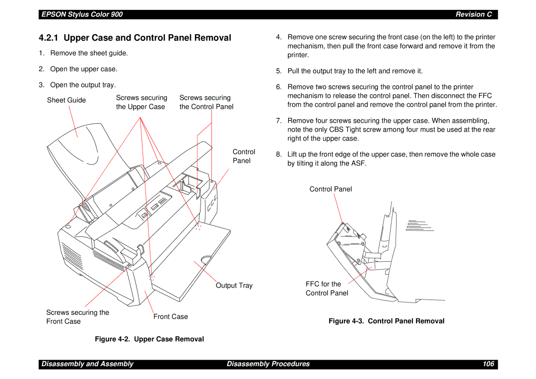 Epson SEIJ98006 manual Upper Case and Control Panel Removal 