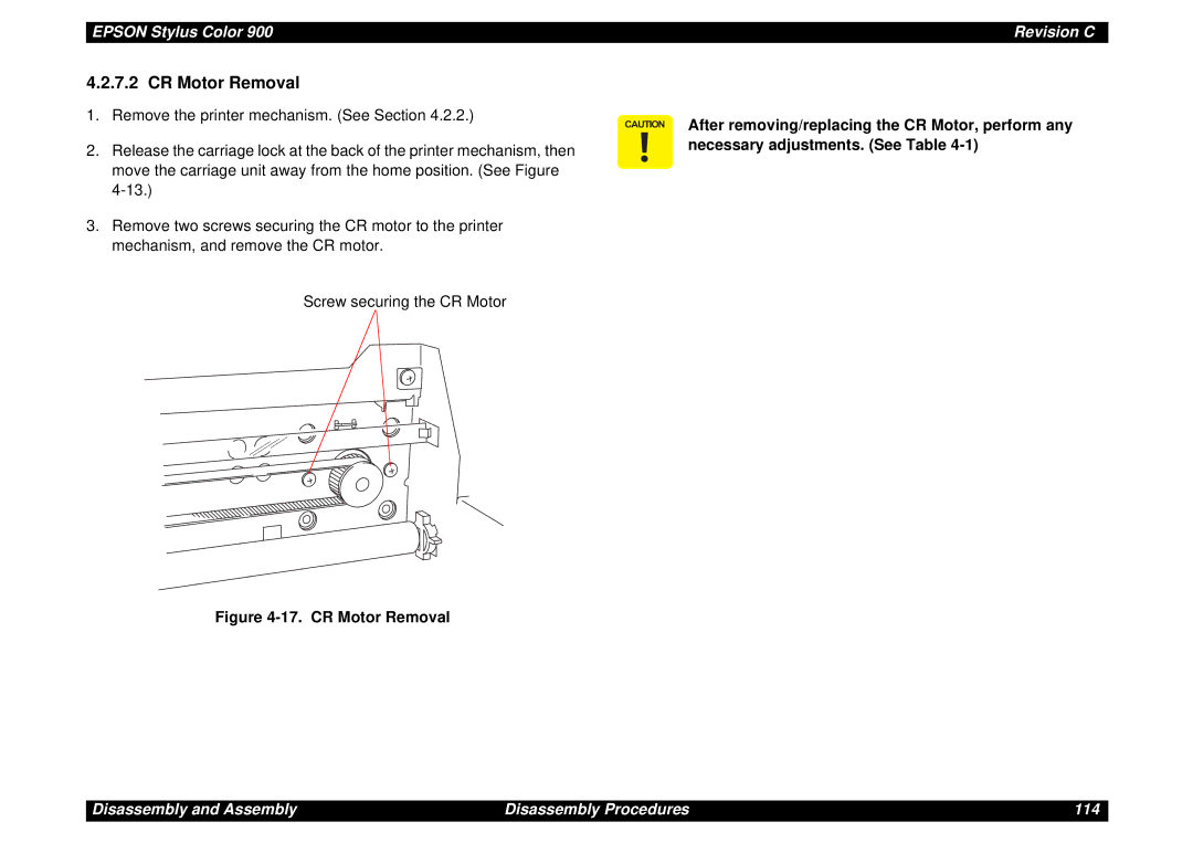 Epson SEIJ98006 manual CR Motor Removal 