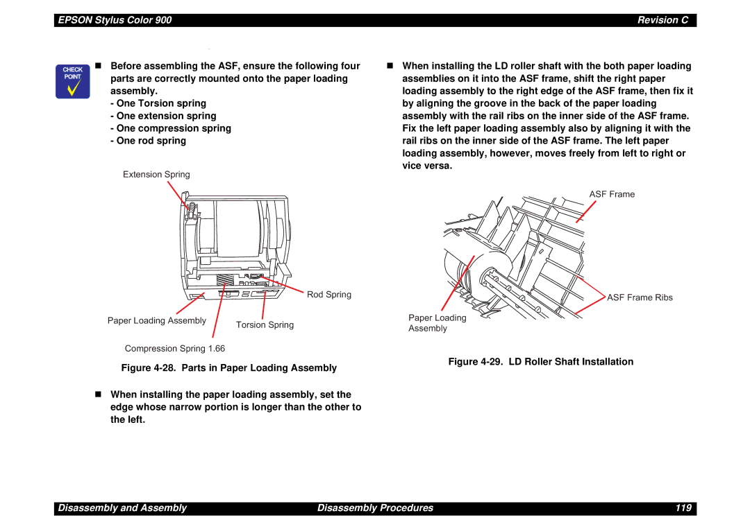 Epson SEIJ98006 manual Disassembly and Assembly Disassembly Procedures 119 