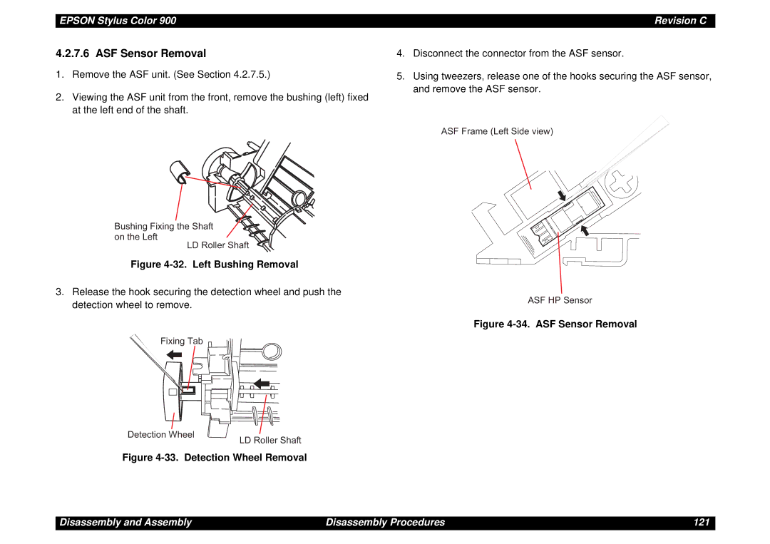 Epson SEIJ98006 manual ASF Sensor Removal, Left Bushing Removal 