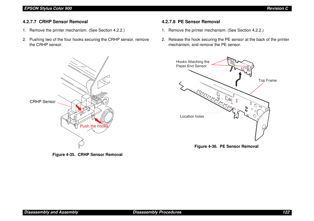 Epson SEIJ98006 manual Crhp Sensor Removal, PE Sensor Removal 