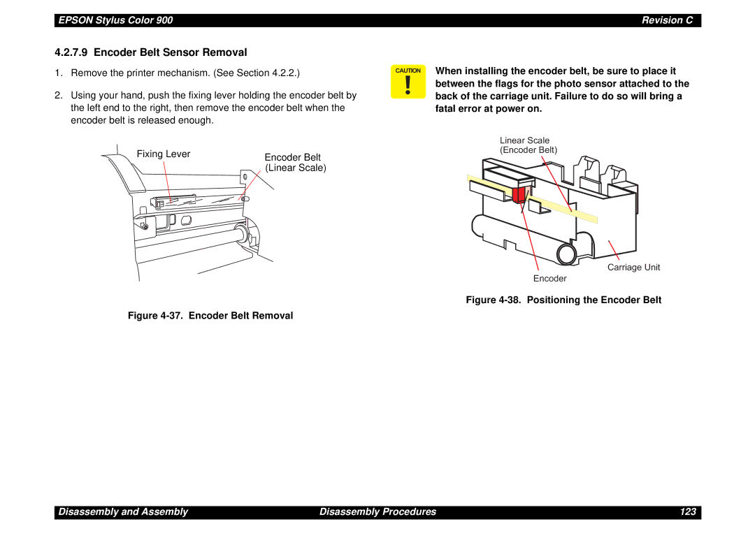 Epson SEIJ98006 manual Encoder Belt Sensor Removal, Positioning the Encoder Belt 