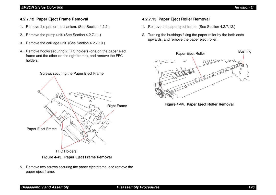 Epson SEIJ98006 manual Paper Eject Frame Removal, Paper Eject Roller Removal 