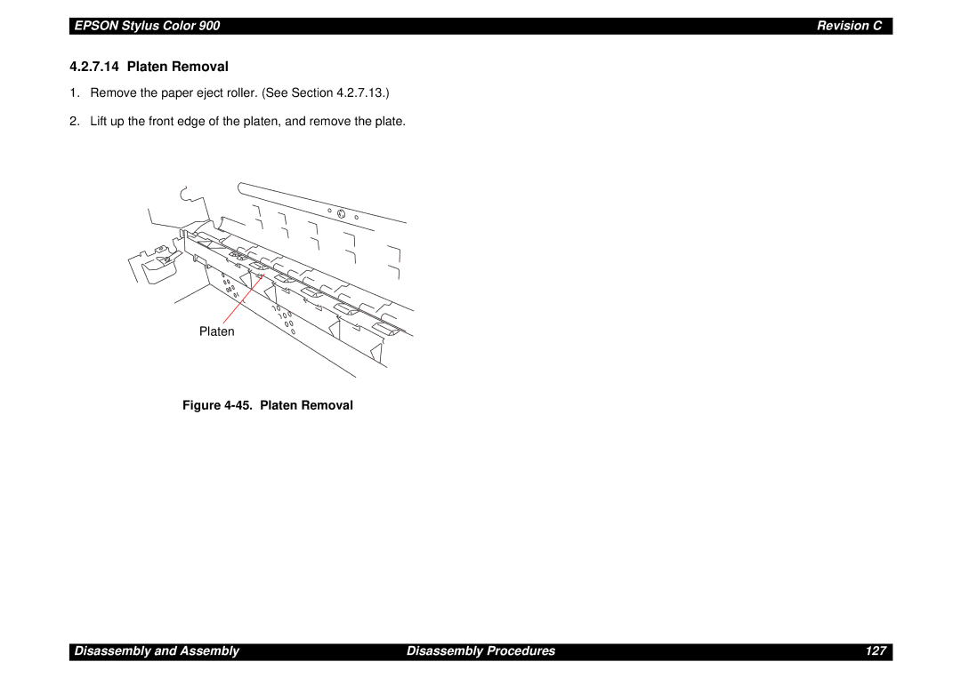 Epson SEIJ98006 manual Platen Removal 