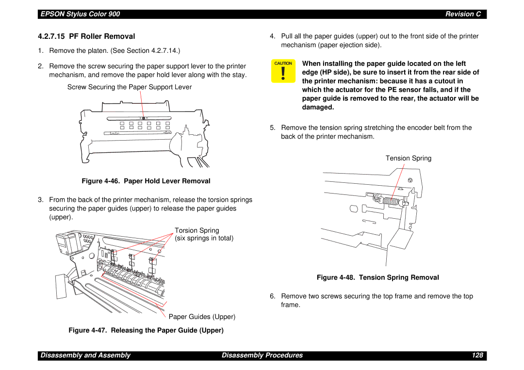 Epson SEIJ98006 manual PF Roller Removal, Paper Hold Lever Removal 