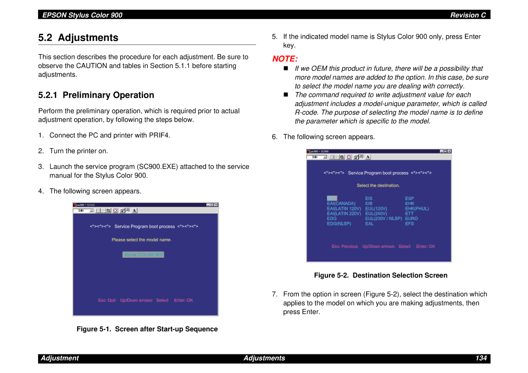 Epson SEIJ98006 manual Adjustments, Preliminary Operation 