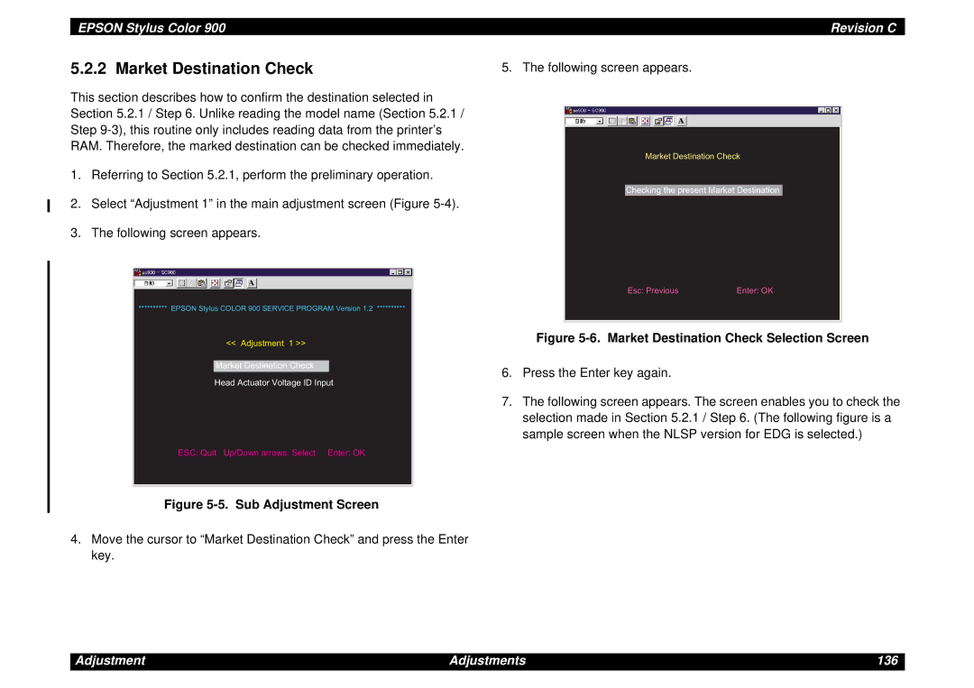 Epson SEIJ98006 manual Market Destination Check Selection Screen 