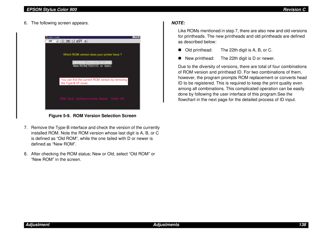 Epson SEIJ98006 manual Adjustment Adjustments 138 