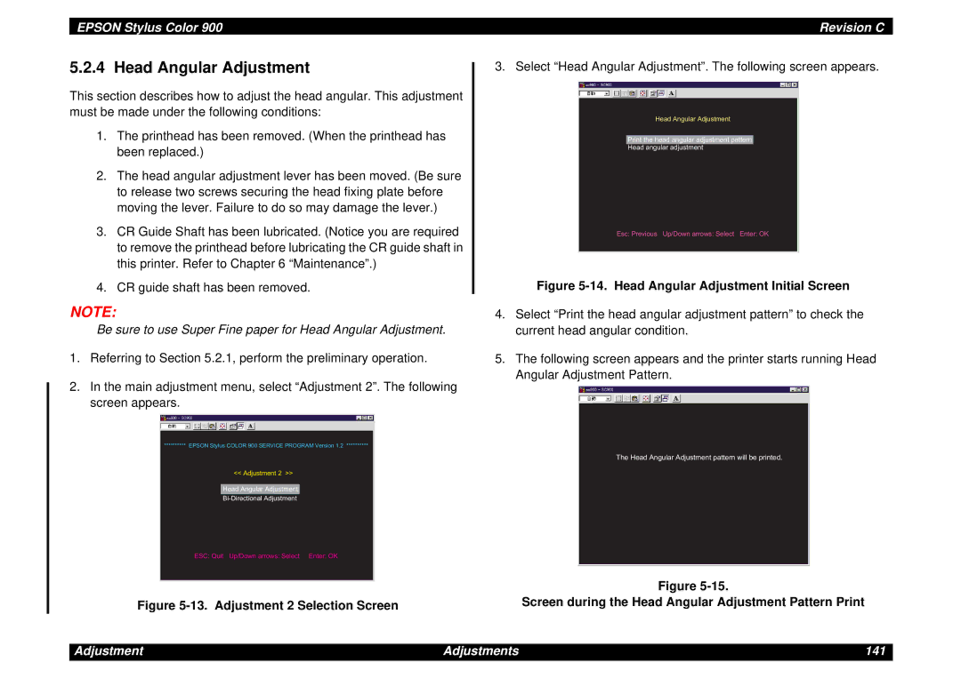 Epson SEIJ98006 manual Head Angular Adjustment Initial Screen 