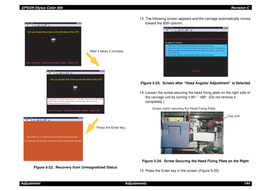 Epson SEIJ98006 manual Adjustment Adjustments 144 