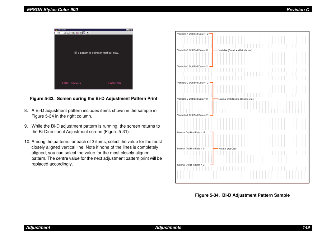 Epson SEIJ98006 manual Adjustment Adjustments 149 